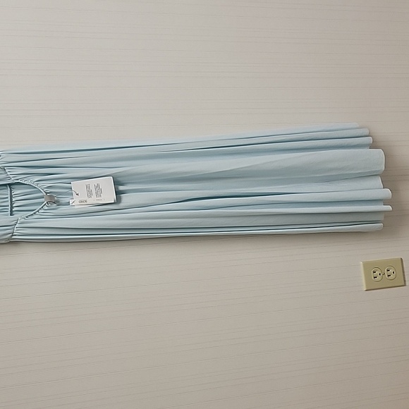 Asos Light Blue Sleeveless Plunging Back Dress Sz 6 Tall Polyester, Pleated New - Picture 5 of 9